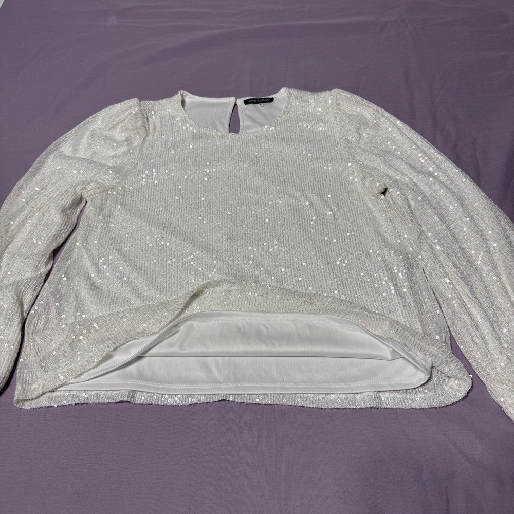 Cable & Gauge White Sequin Blouse Top Women's‎ Size Large - Picture 2 of 7